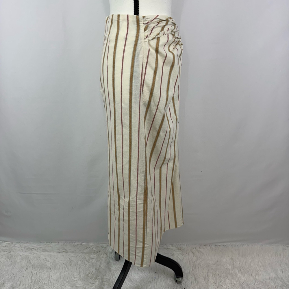 Madewell Twist-Front Sarong Midi Skirt Stripe Womens Cream 2 Side Slit Linen NWT - Picture 10 of 14